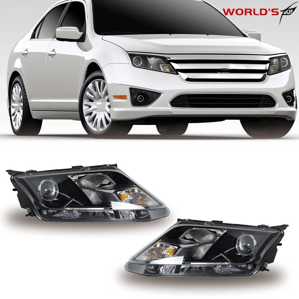 Set of 2 Projector Halogen Headlights for Ford Fusion (2010–2012) Black Housing