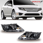 Set of 2 Projector Halogen Headlights for Ford Fusion (2010–2012) Black Housing