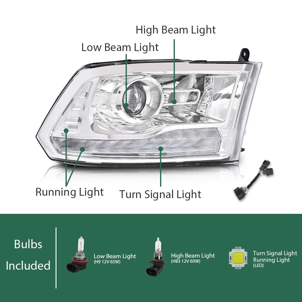 LED Projector Headlights for Ram 1500 2500 3500 (2009–2018) Chrome