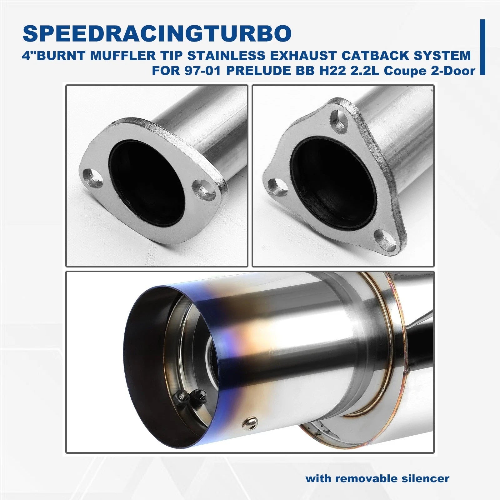 4" Burnt Muffler Tip Catback Exhaust System for Honda Prelude (1997–2001)
