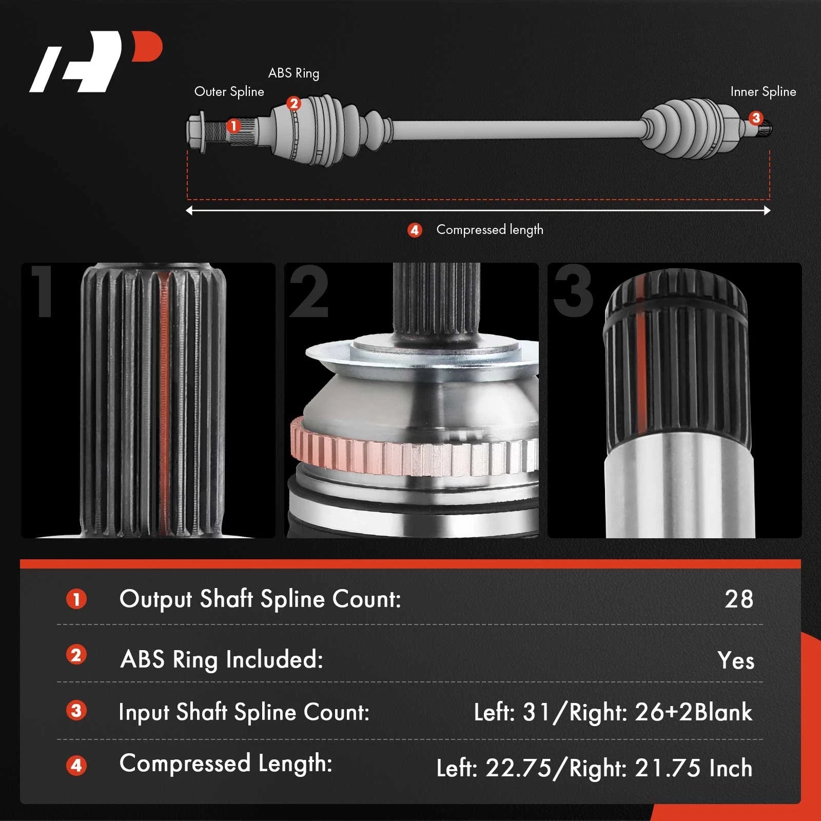 2X Front CV Axle Assembly for Ford Fusion (2010–2012) Lincoln MKZ (2007–2012)