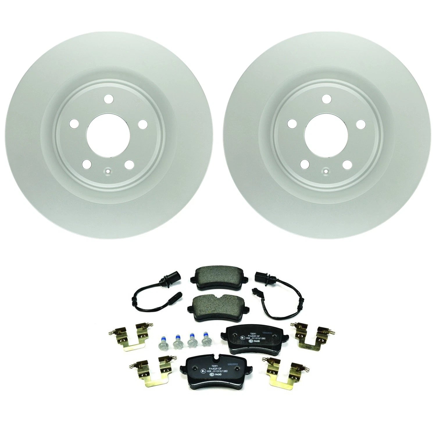 Set of 2 Bosch QuietCast Rear Rotors & Hella Low-Met Brake Pads for A8 Quattro (CTUB)