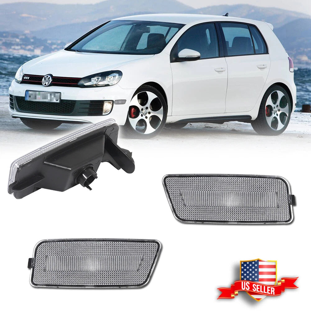 2X Clear Lens Front Bumper Side Marker Lights for VW MK6 Golf GTI (2010–2014)