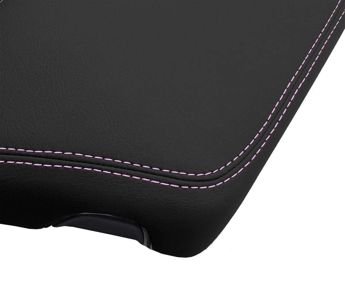 Leather Console Lid Armrest Cover for Dodge Challenger (2015–2020) Pink Stitch