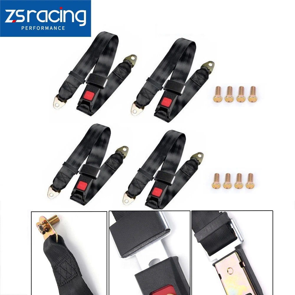 Set of 4 Adjustable 2-Point Lap Seat Belts for Universal Truck Car