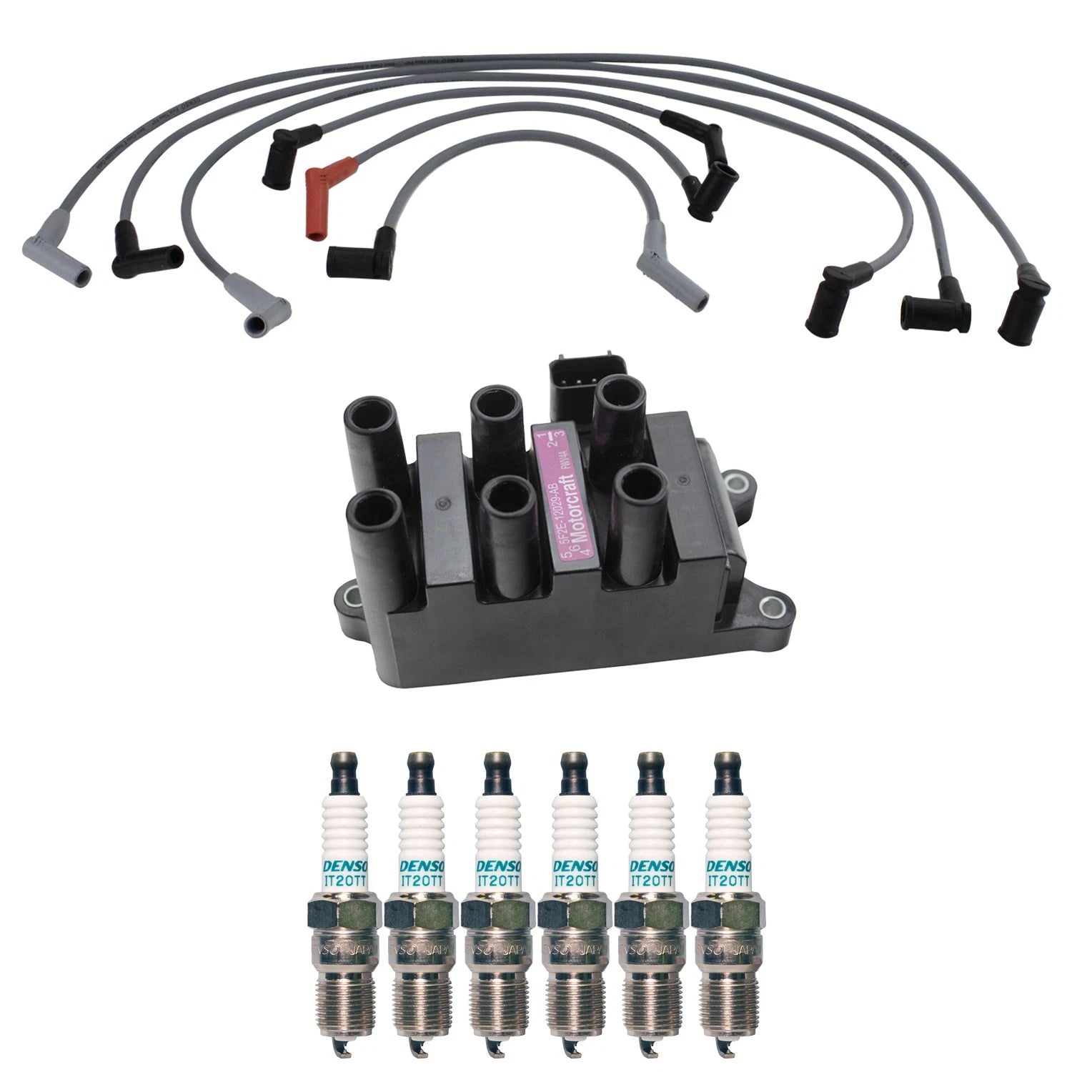 Ignition Coil & Denso 6 Iridium TT Spark Plugs Wire Set for E-150