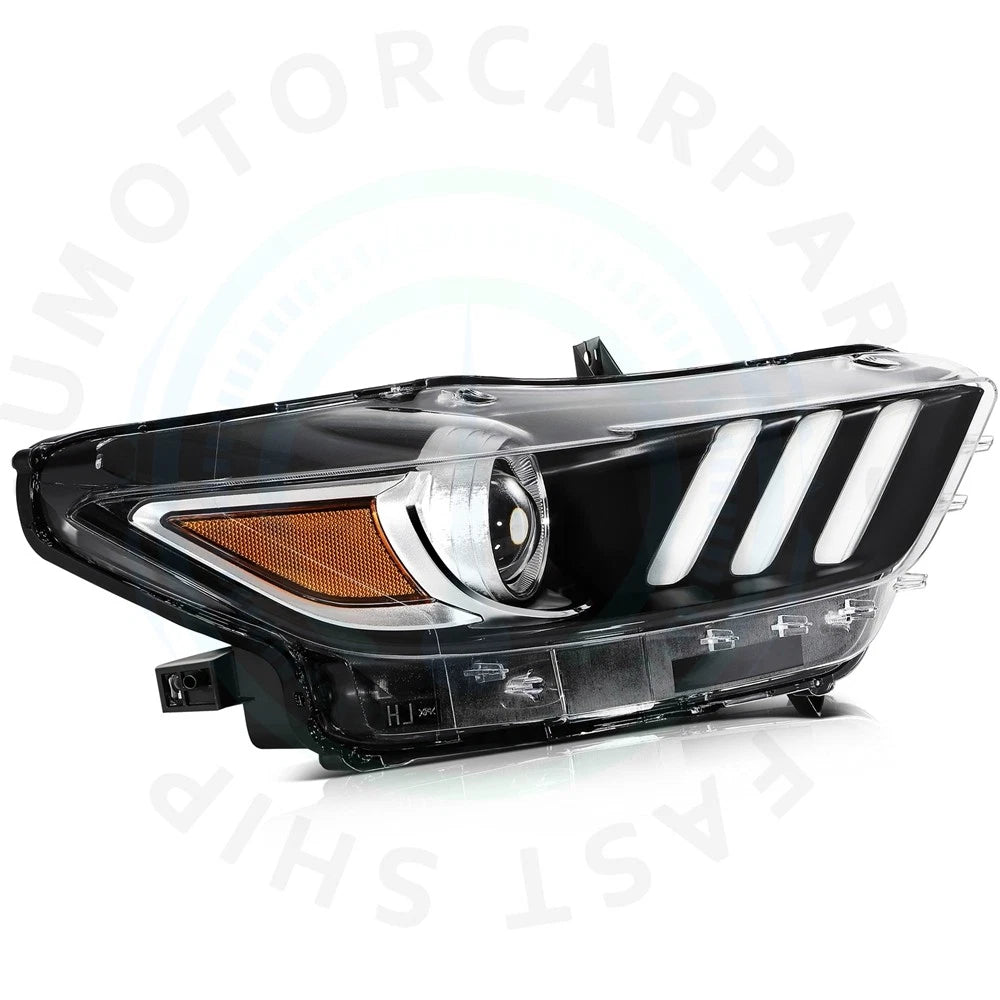 2x Black Headlight Assembly for Ford Mustang (2015–2020)