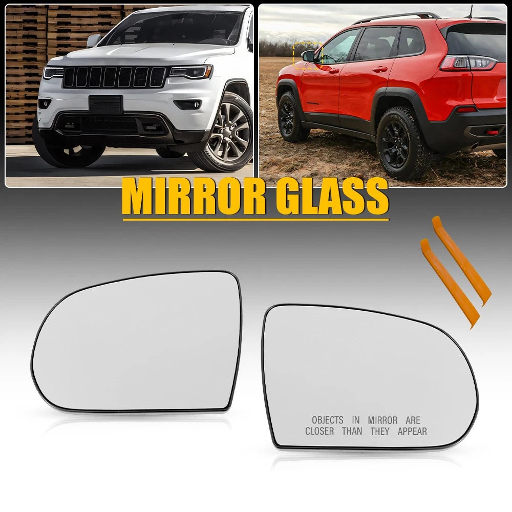 Left Right Mirror Glass Set w/ Backing Plate for Jeep Cherokee (2014–2023)