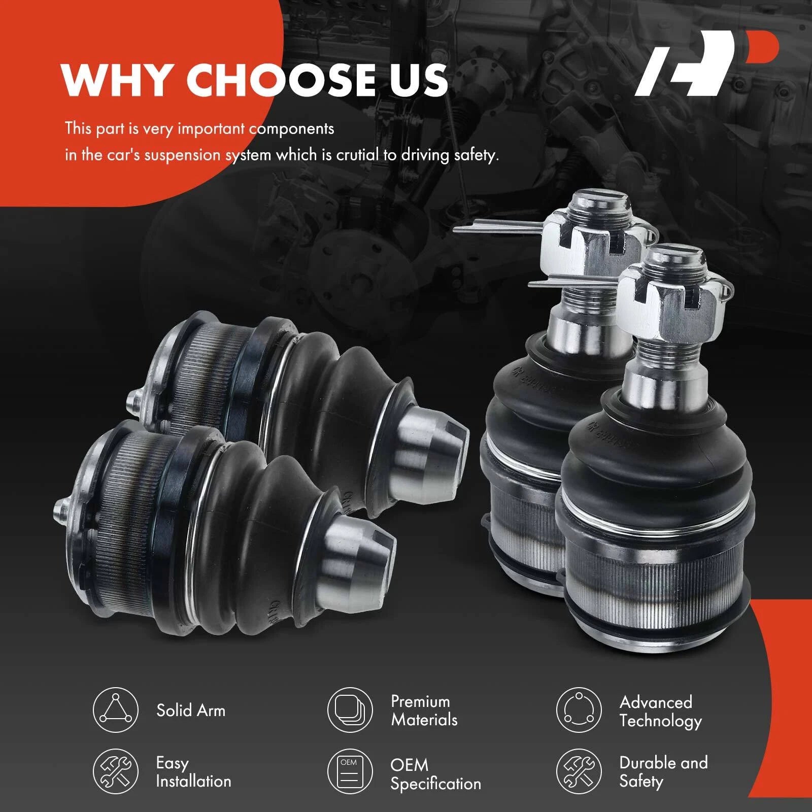 Set of 4 Front Lower & Upper Ball Joints for Ford F-250 F-350 (1987–1996)