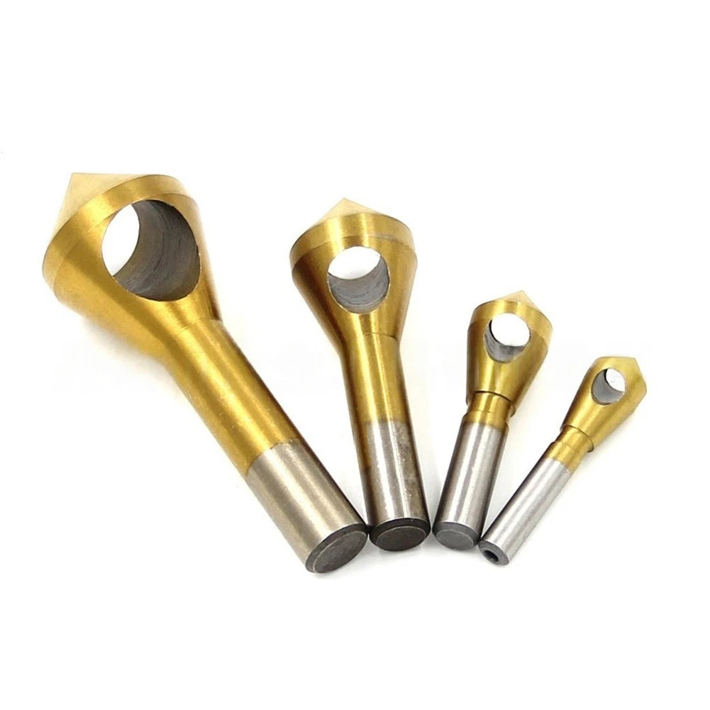 Set of 4 Titanium Coated Countersink Drill Bits for Wood Metal