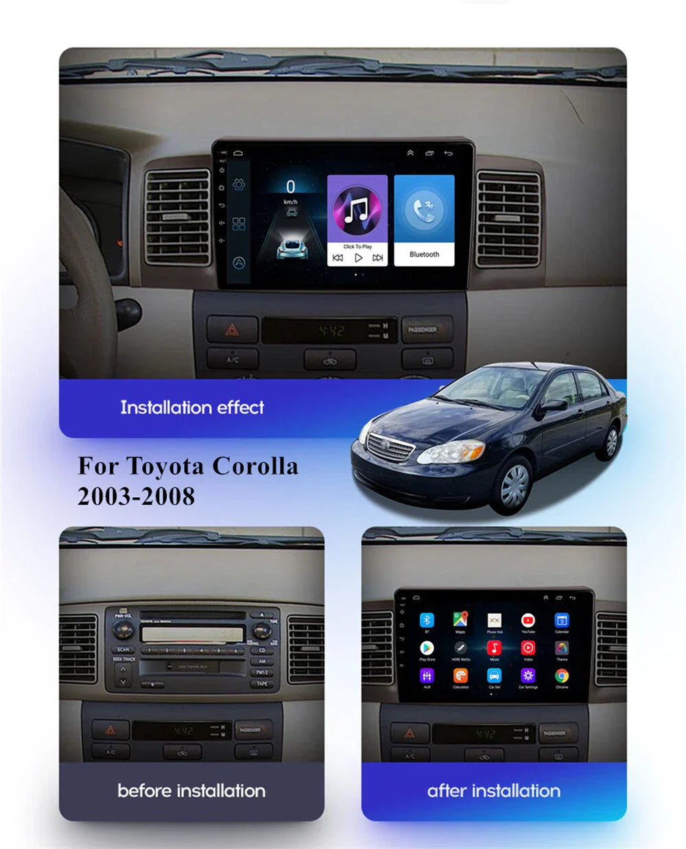 9" Android 11 Stereo Radio GPS Wifi Player for Toyota Corolla (2003-2008)