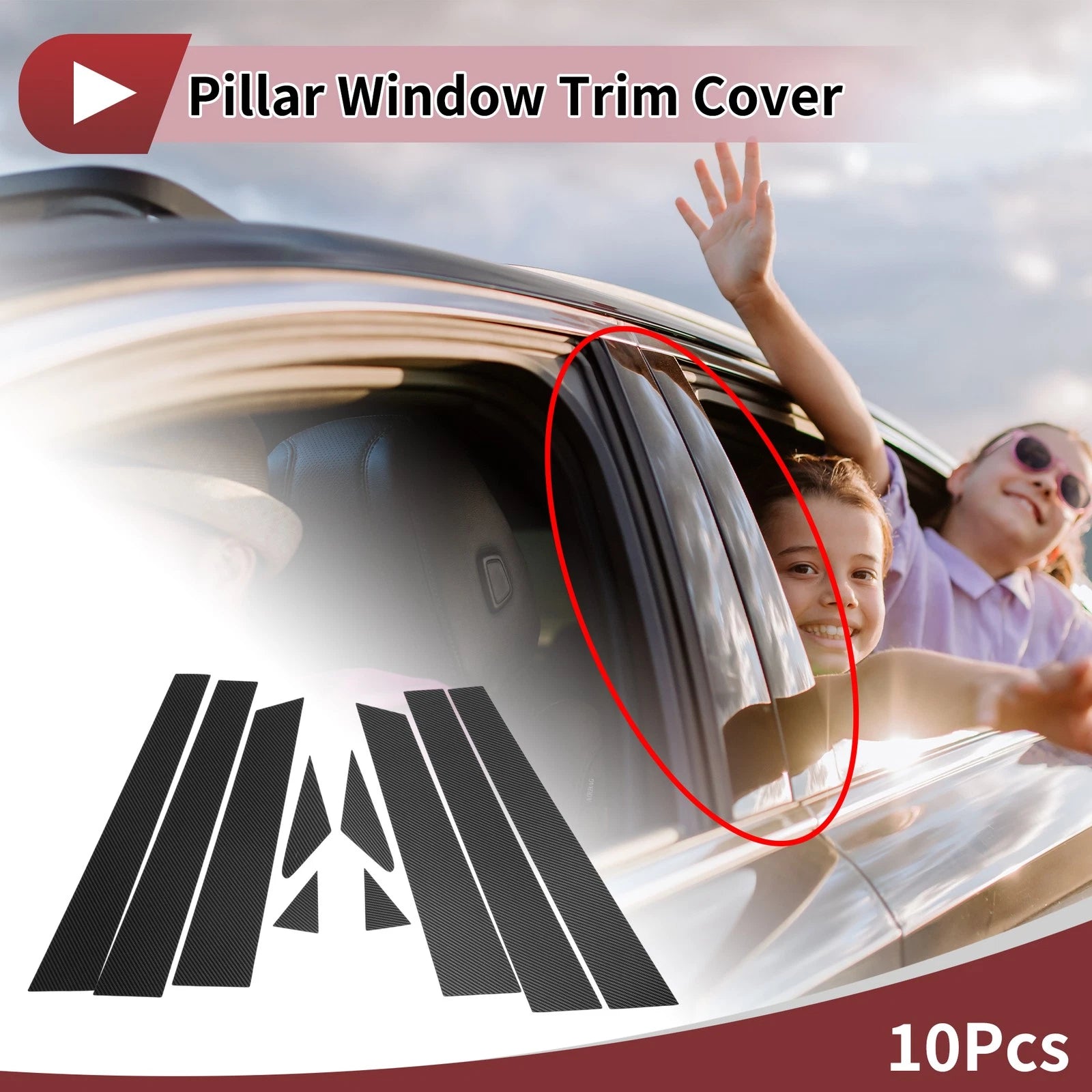 Door Pillar Window Trim for Nissan Murano (2003–2008) Black Carbon Fiber