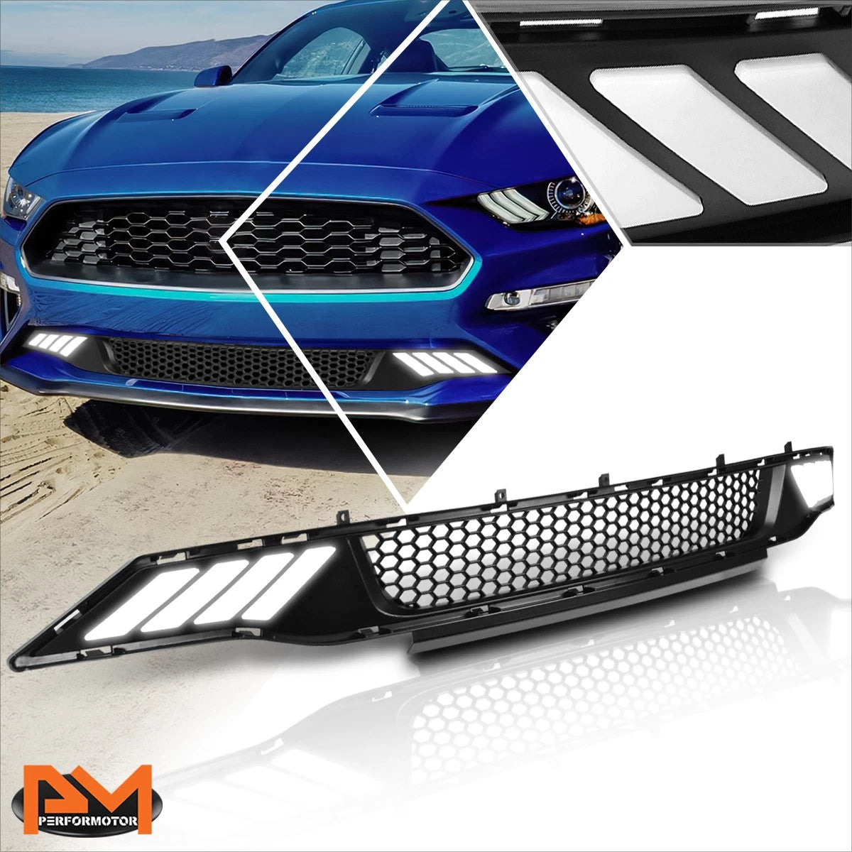 Honeycomb Front Lower Bumper Grille w/LED Light for Ford Mustang (2018–2019)