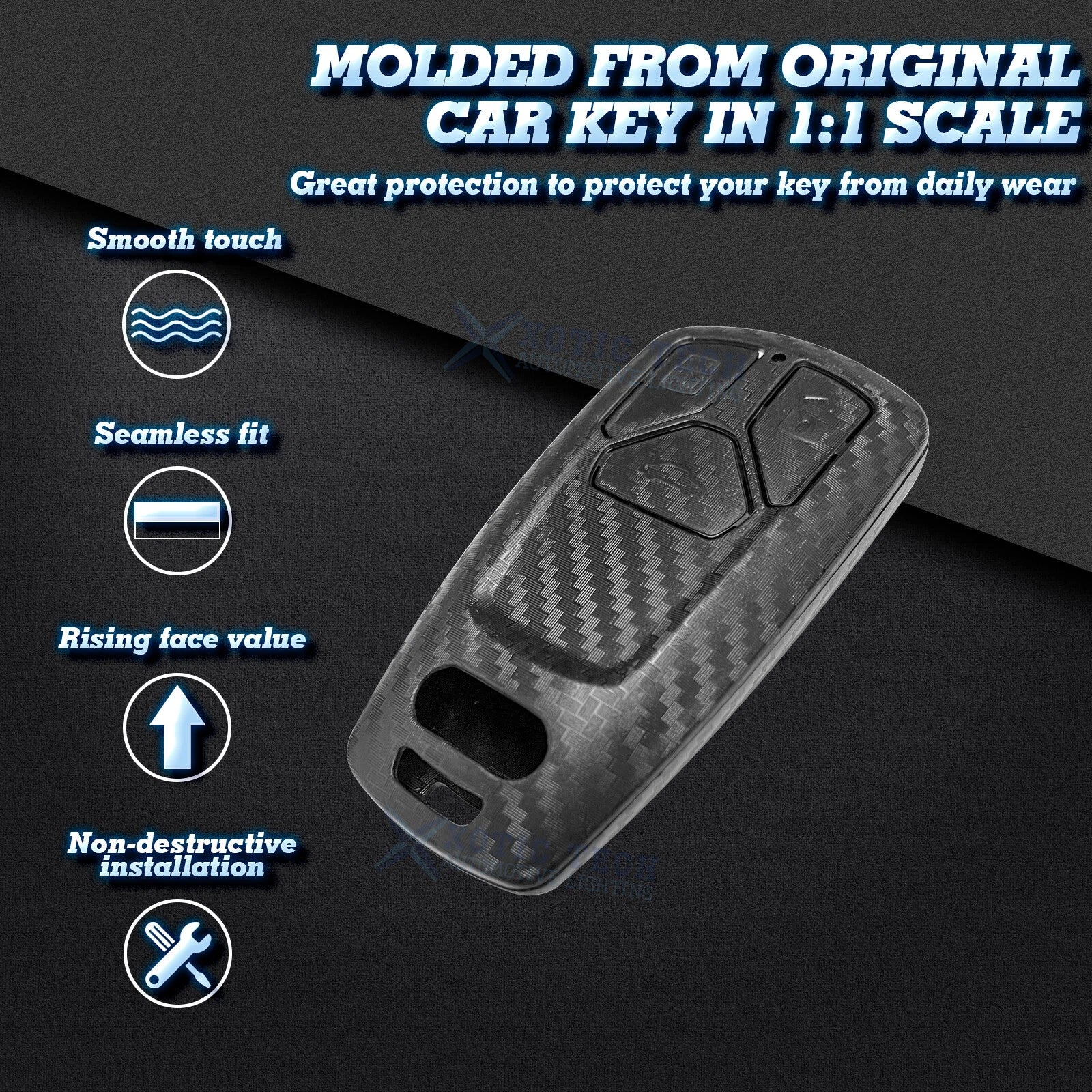 Carbon Fiber Texture Keyless Smart Key Fob Case for Audi A4-A5 S5 (2017-2019)