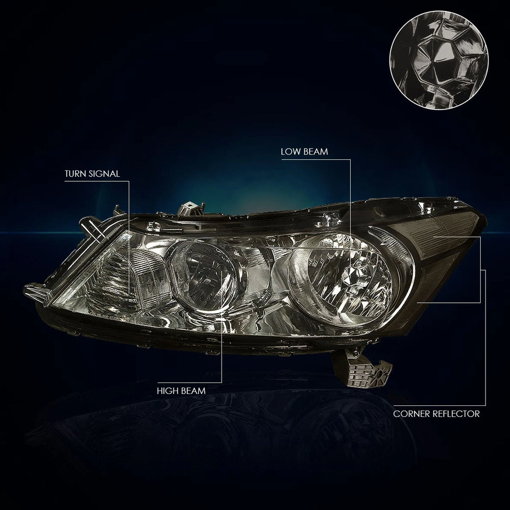 Headlight Lamp Set for Honda Accord Sedan (2008–2012) Smoked Housing Clear Corner