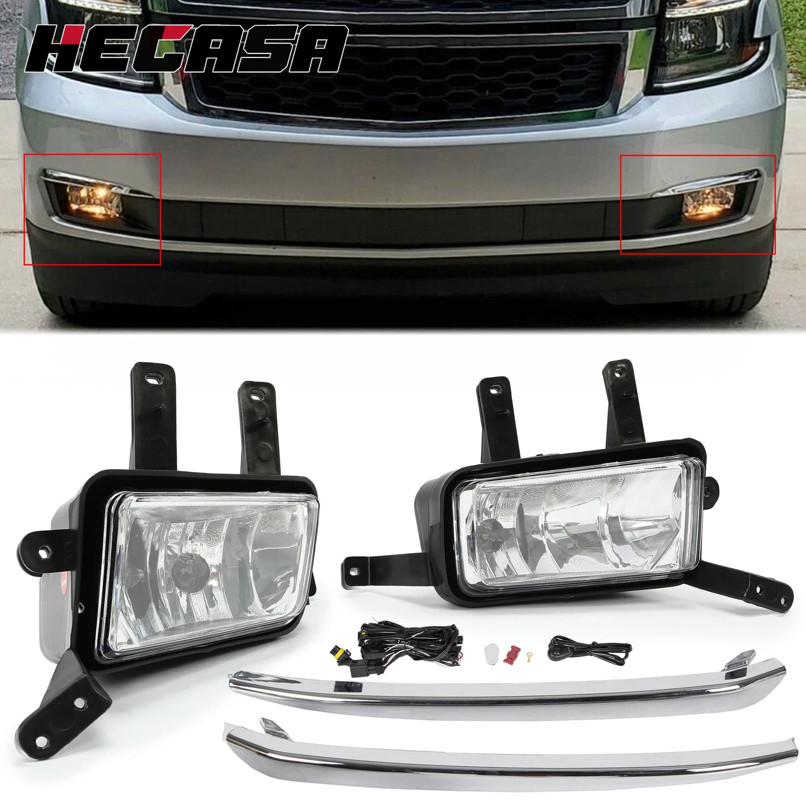 Fog Lights for Chevy Suburban/Tahoe (2015–2020) - Chrome Trim, Switch, Bulbs