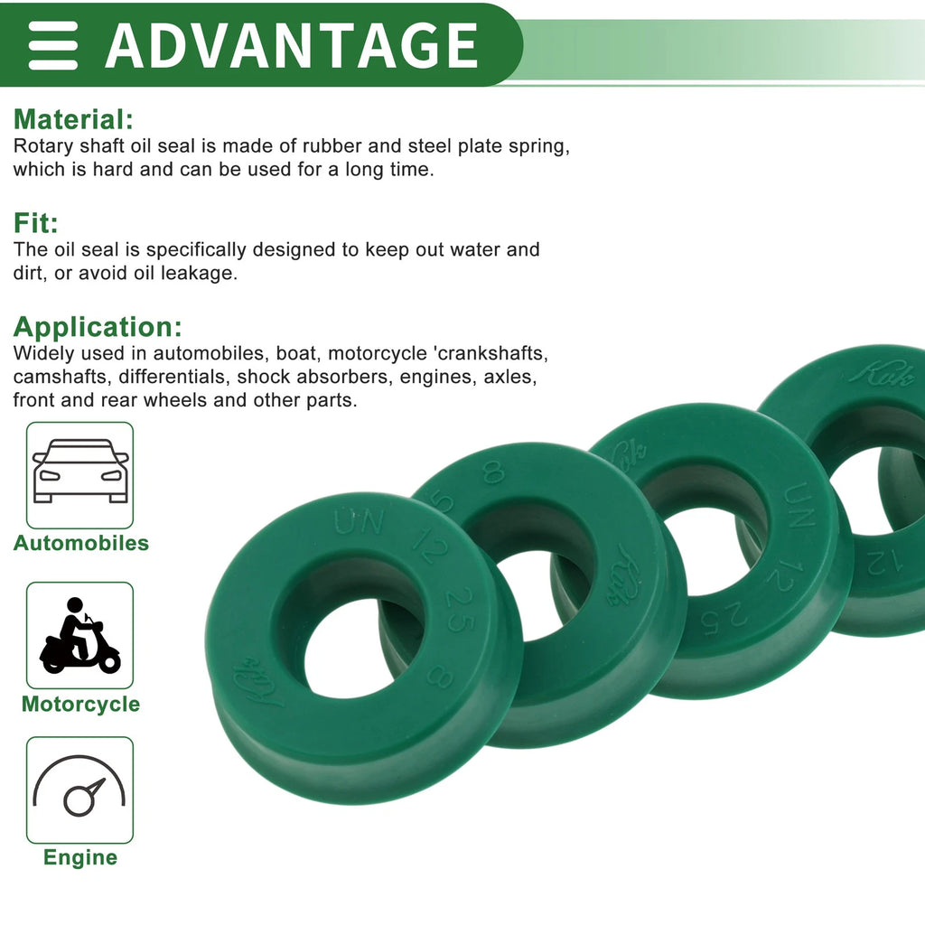 Set of 5 Oil Seal Rotary Shaft Seal 12x25x8mm High Pressure Green