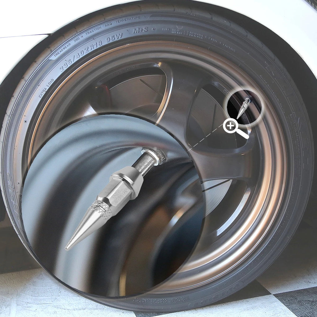 Set of 4 Silver Aluminum Tire Stem Caps for Universal Vehicles (45mm)