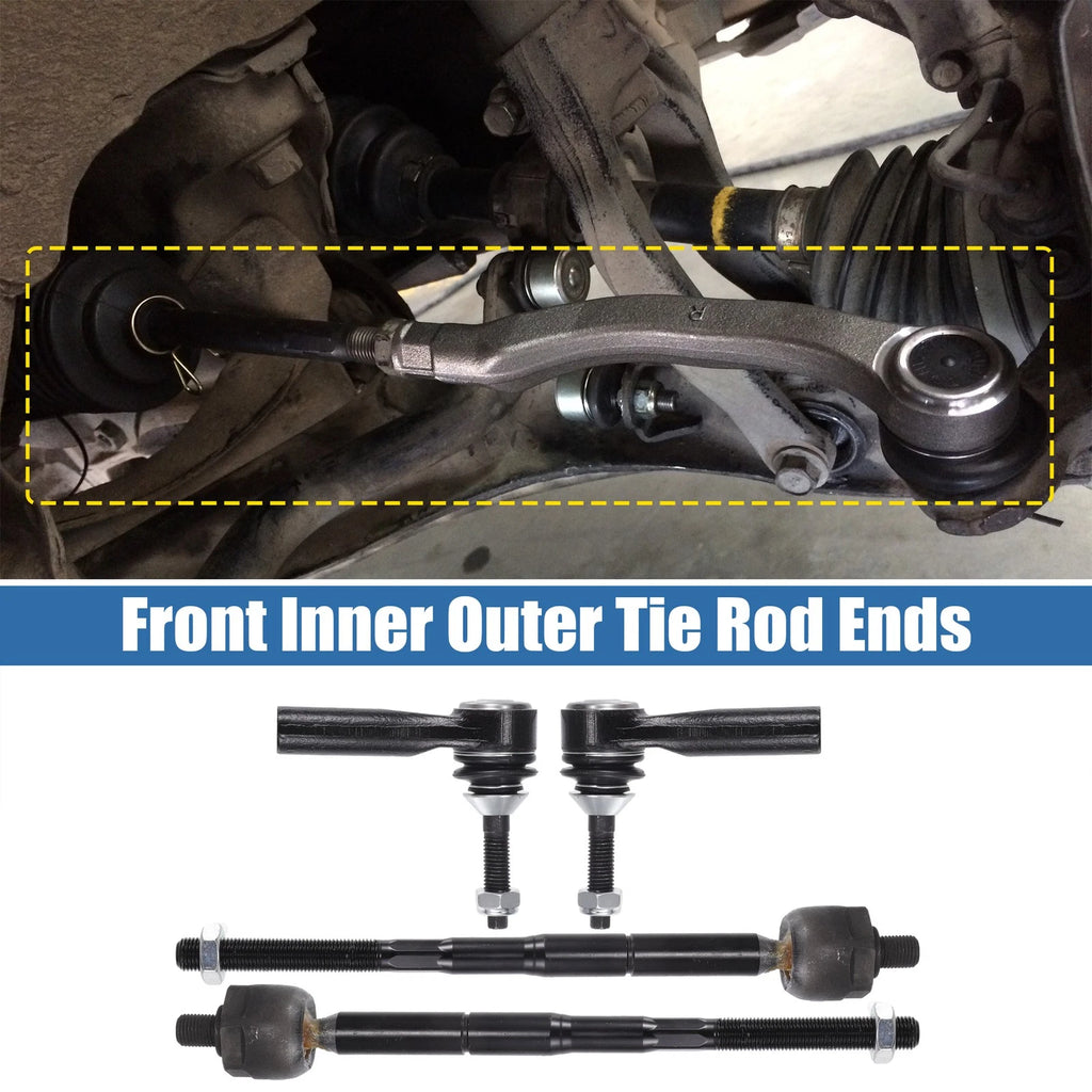 Set of 4 Front Inner Outer Tie Rod End Links for Ford Flex, Lincoln MKS