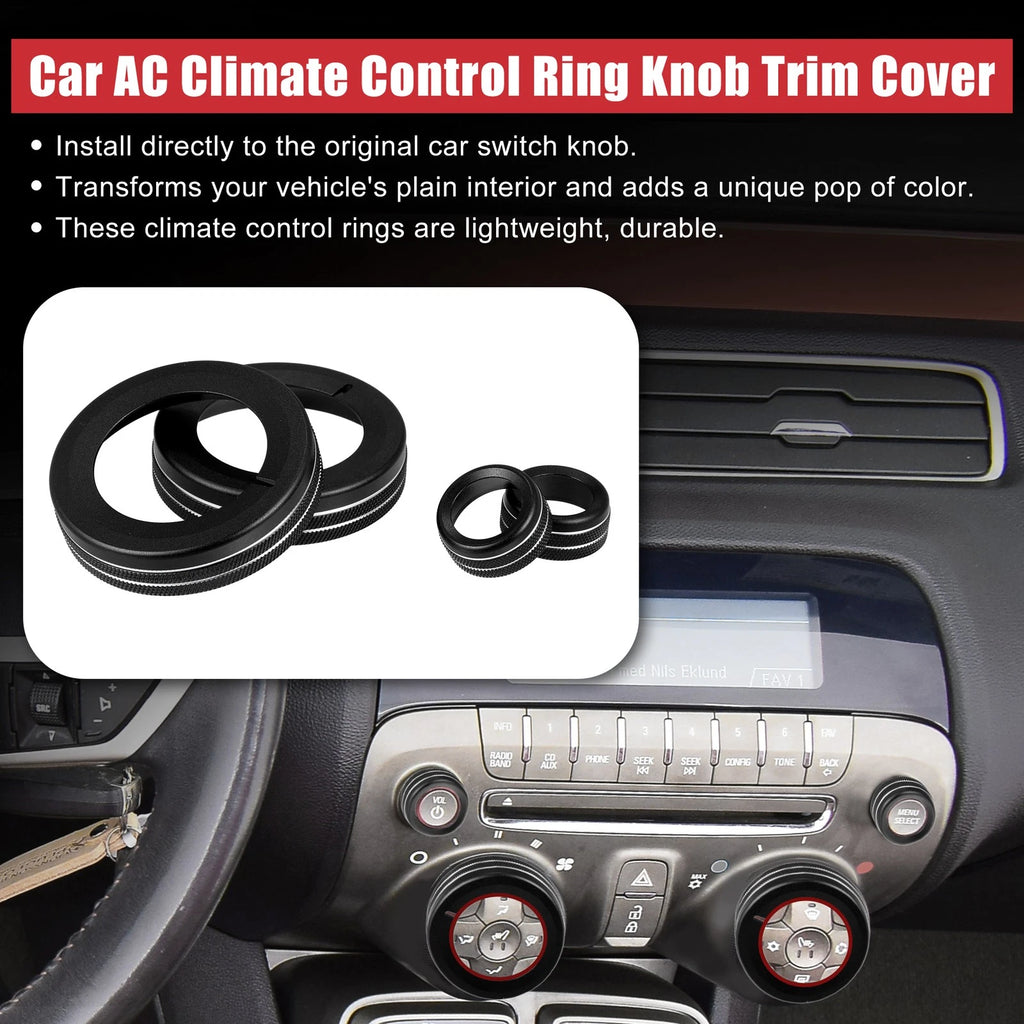 Set of 4 Black Aluminum Alloy Center Control Ring Knob Covers for Chevrolet Camaro 