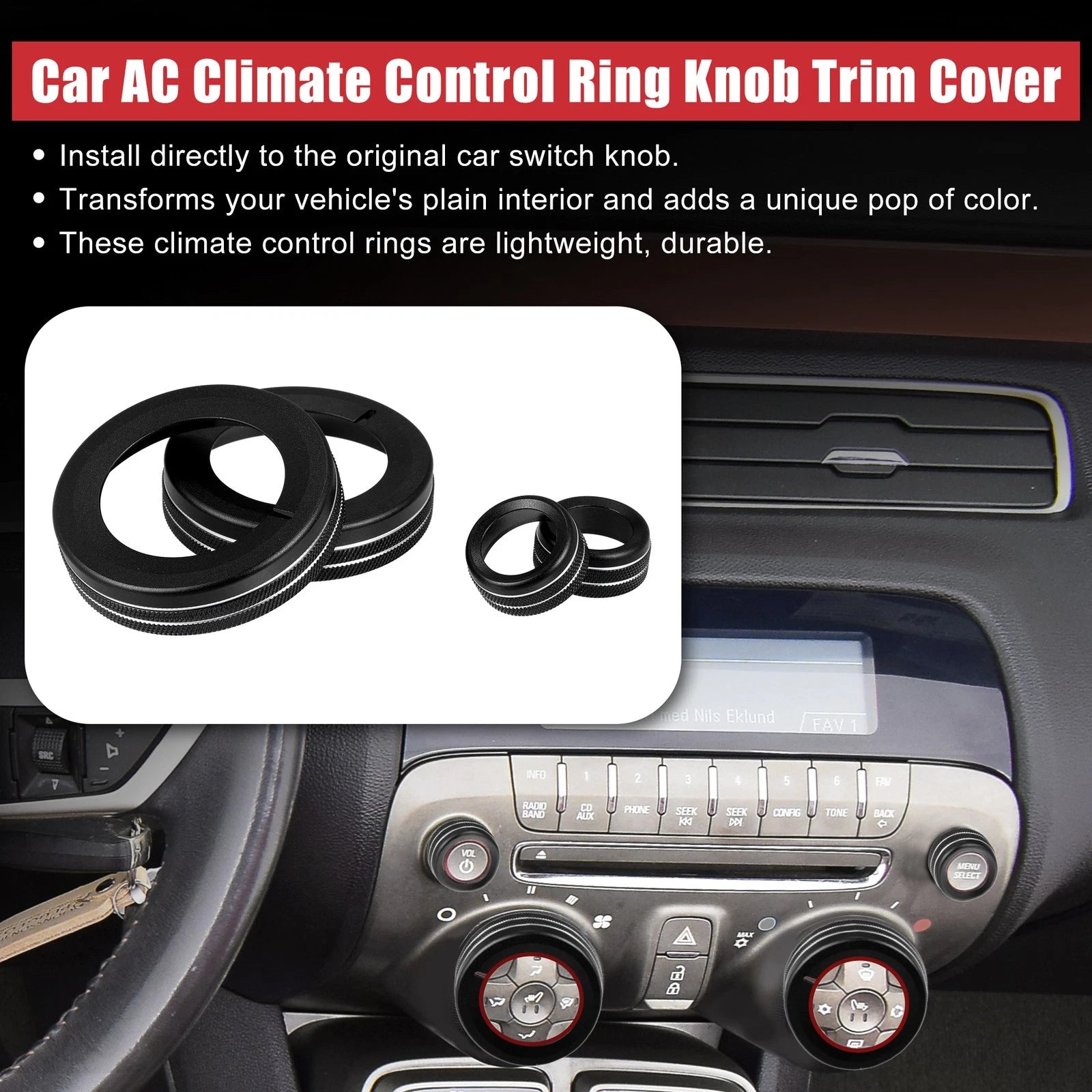 Set of 4 Black Aluminum Alloy Center Control Ring Knob Covers for Chevrolet Camaro 
