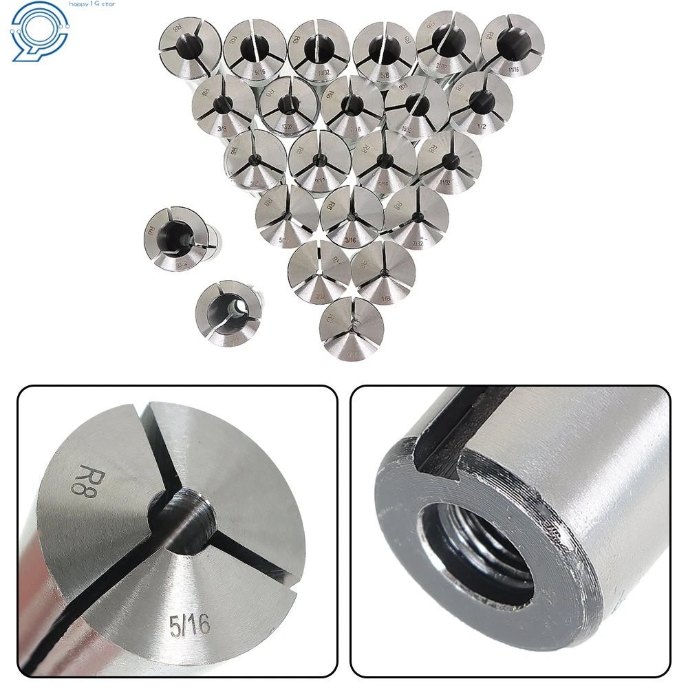 23 PCS R8 Collet Set for R8 Spindle (Fractional 1/16" to 3/4")