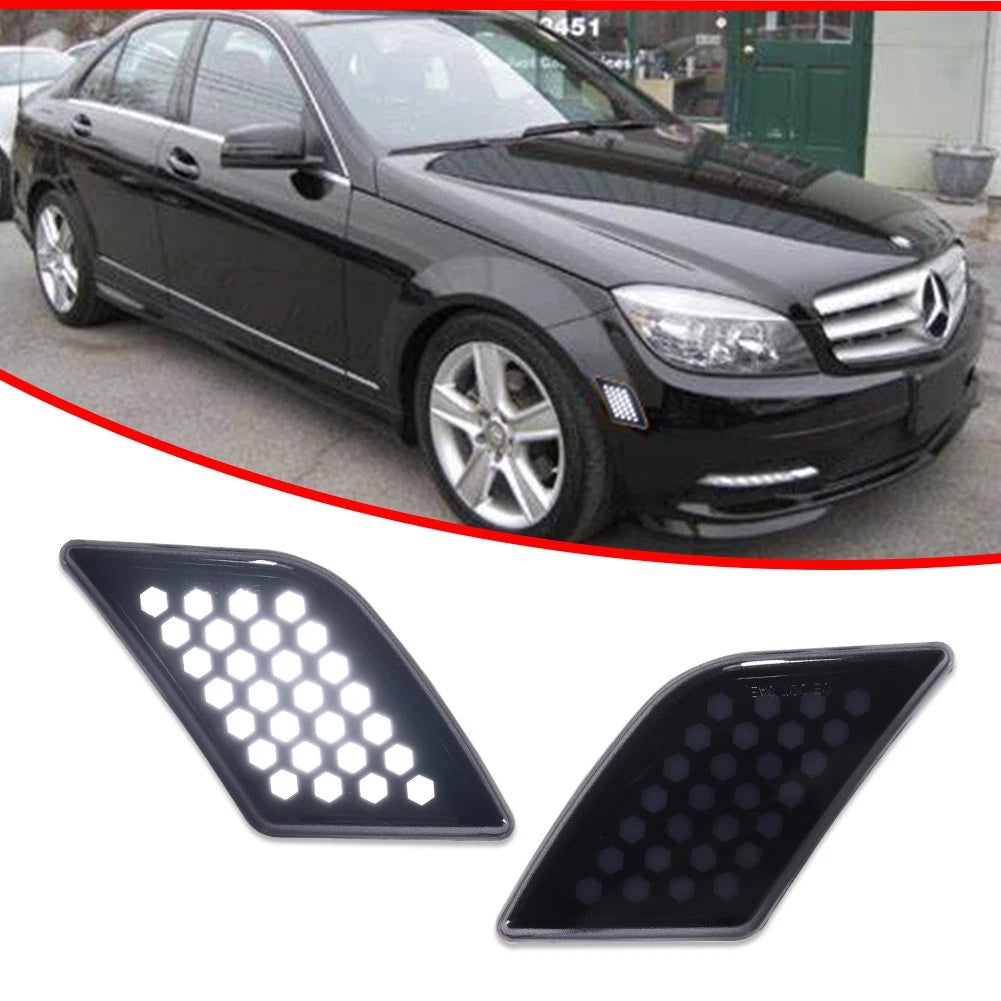 Smoke Lens LED Front Bumper Side Marker Lights for Benz C-Class (2008–2011)