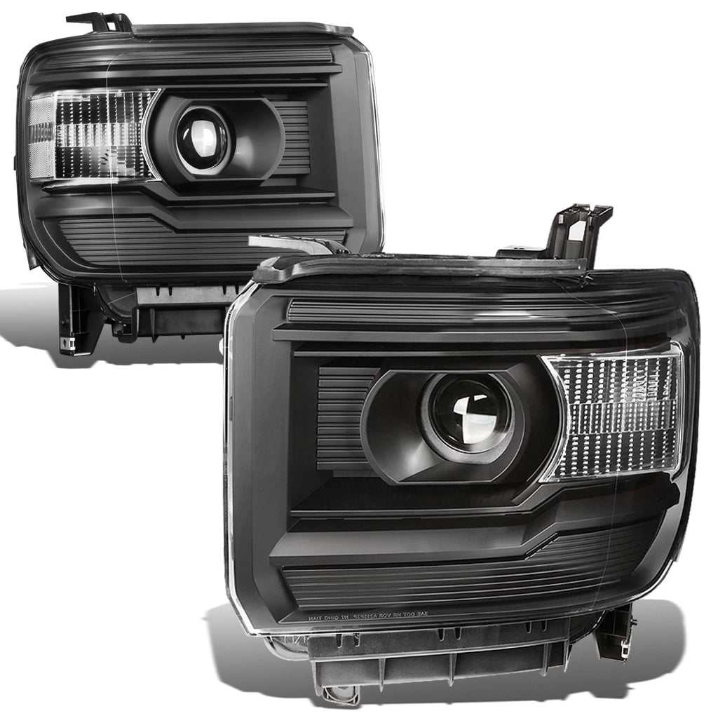 Projector Headlight Lamps for GMC Sierra (2014–2018) Black Housing Clear Corner