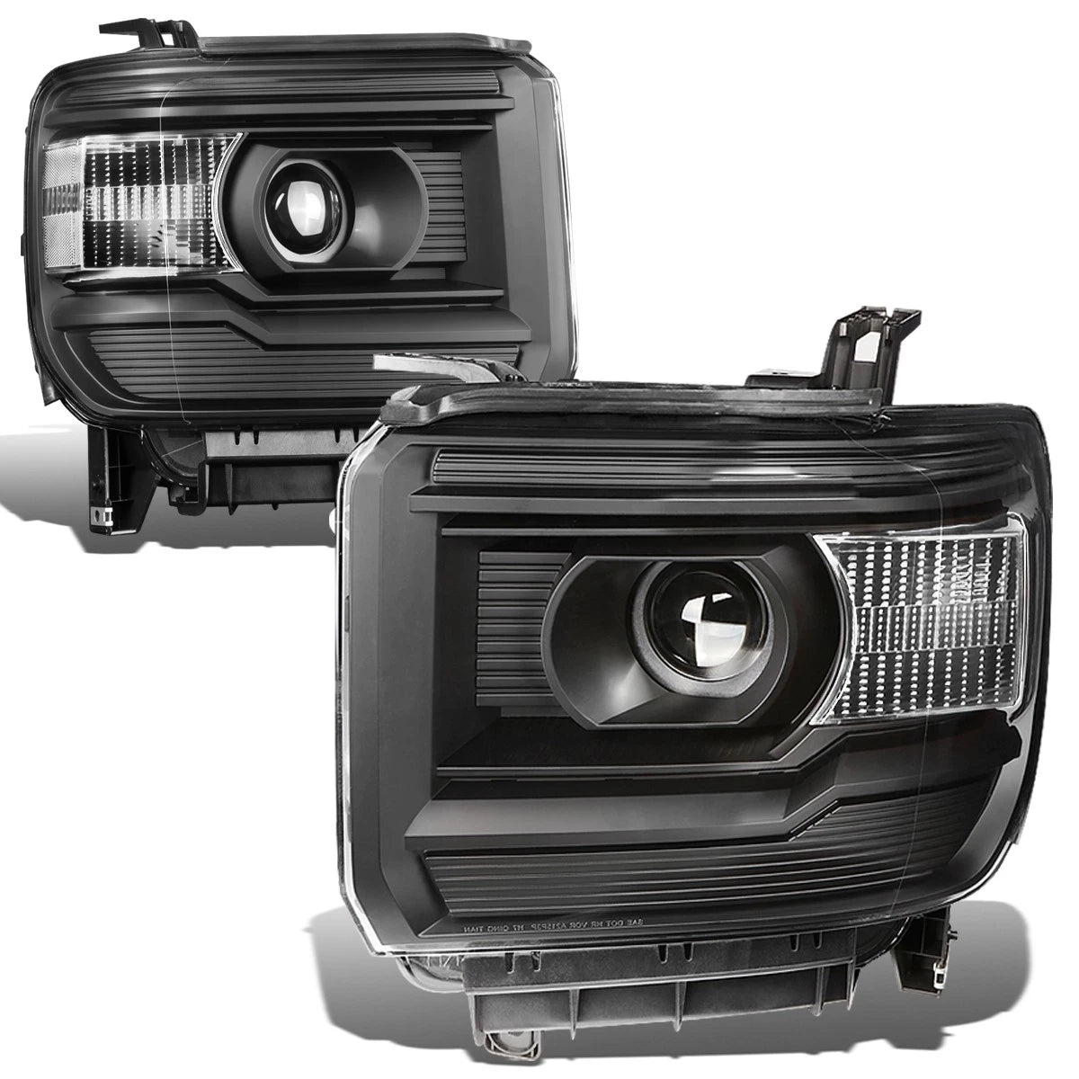 Projector Headlight Lamps for GMC Sierra (2014–2018) Black Housing Clear Corner