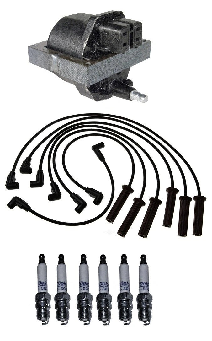 Ignition Wires & Coil with 6 Spark Plugs Kit for Chevy S10 GMC S15 (1982–1993)