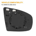 Heated Left Rearview Mirror Glass with Backing Plate for BMW X5 (2007–2013)
