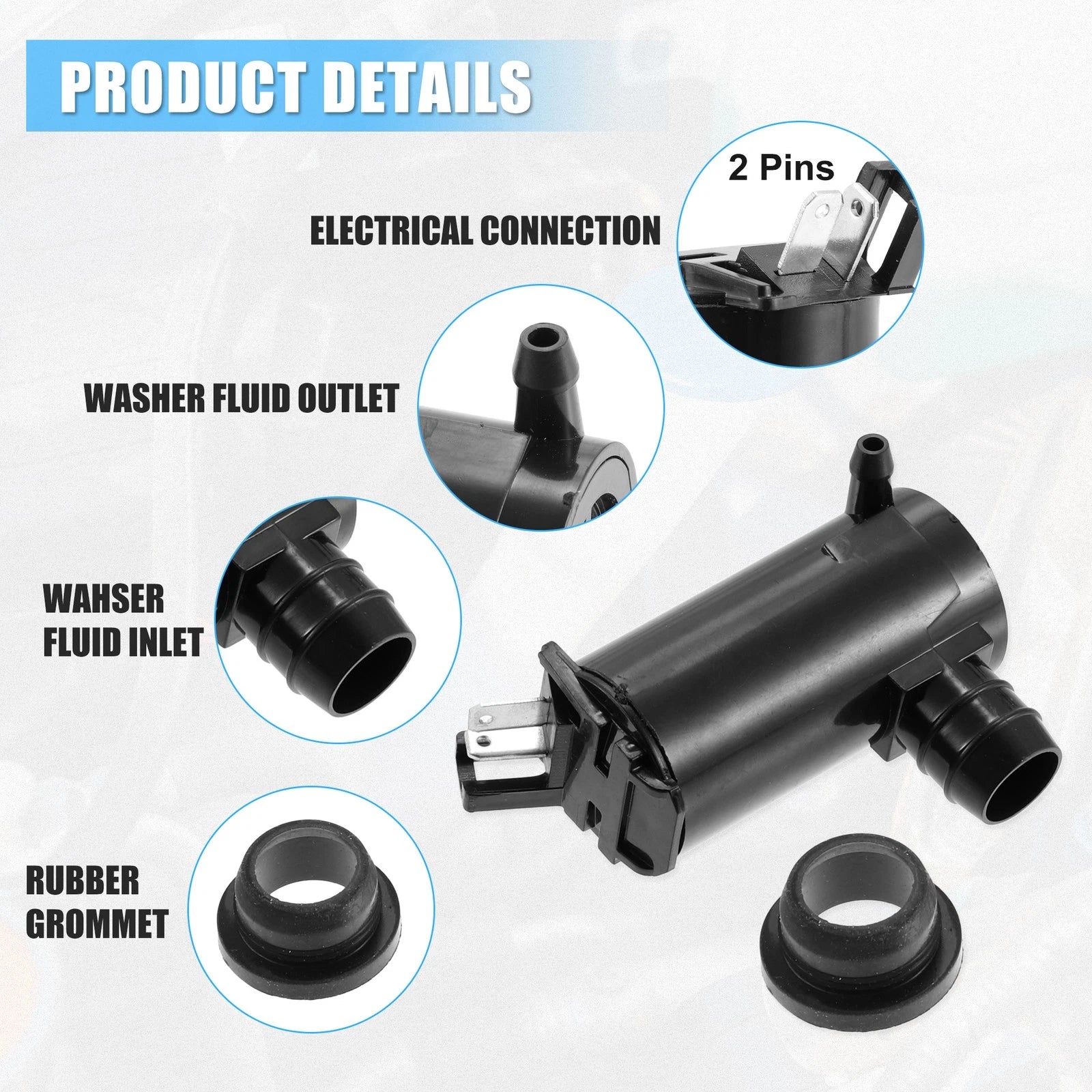 Set of 1 Windshield Washer Motor Pump with Grommet for Honda Accord 