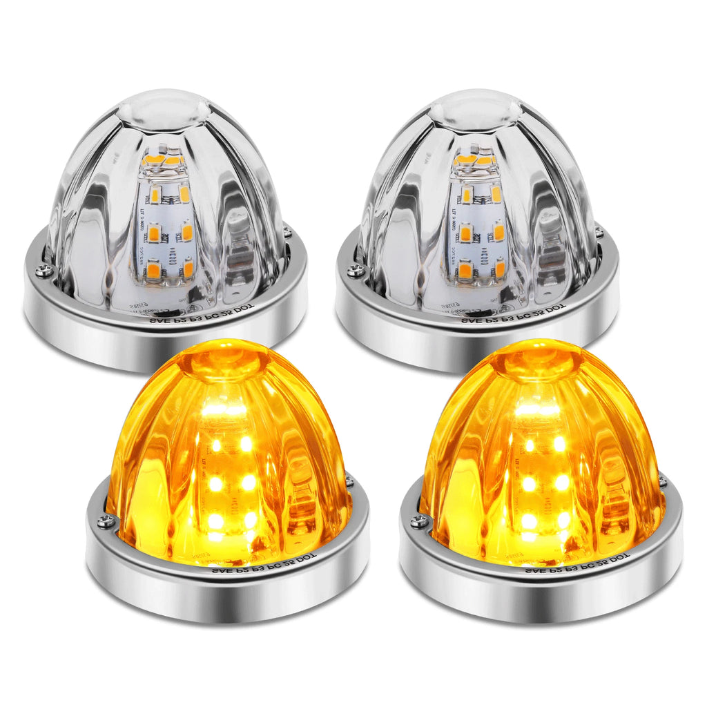 Set of 4 Chrome Clear LED Watermelon Starburst Side Marker Lights for