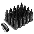 Set of 20 J2 7075 Forged Aluminum M12X1.5 Spiky Cap Lug Nuts w/Adapter Black