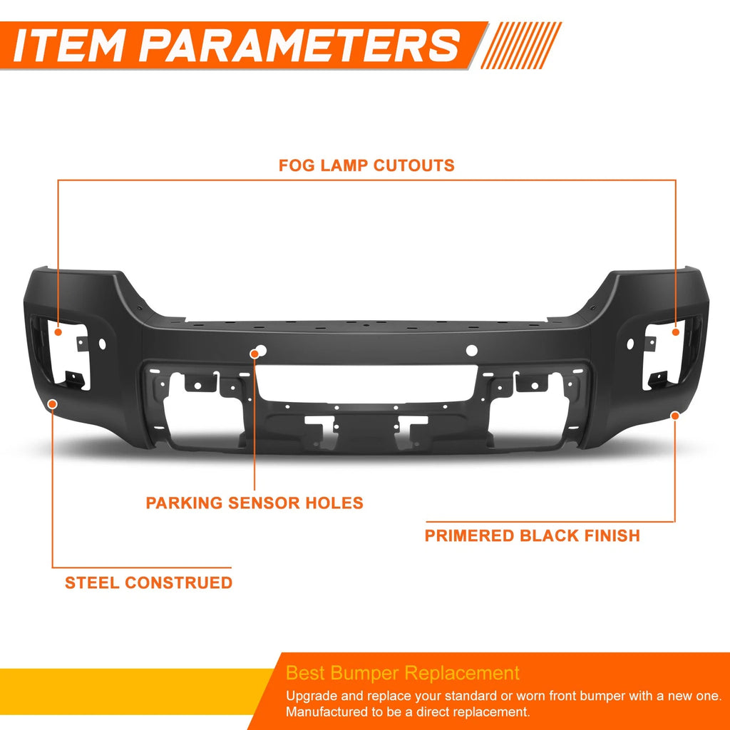 Front Bumper Face Bar for GMC Sierra 2500 3500 HD (2015–2019) w/ Parking Sensor Holes