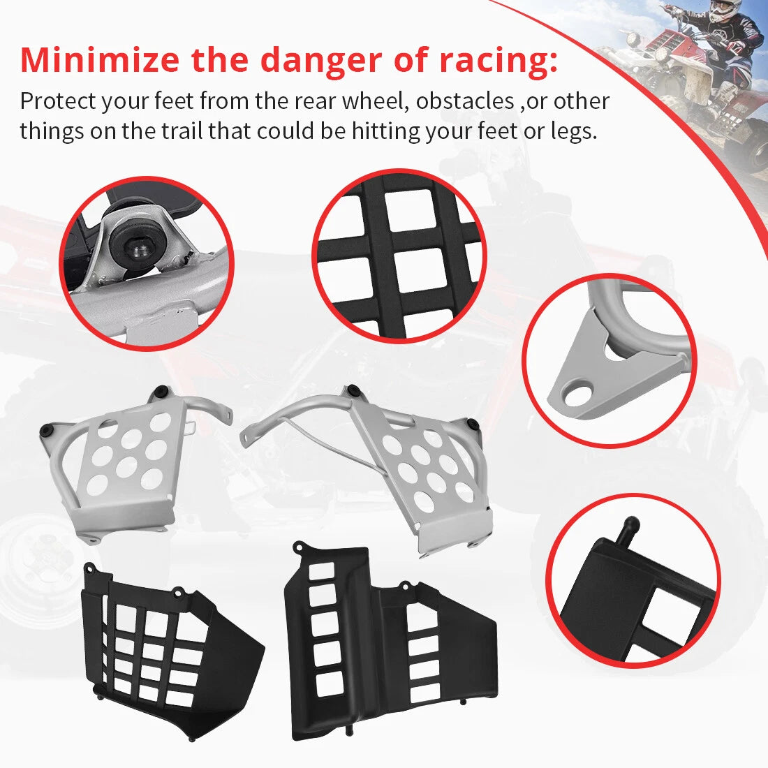 Heel Guards Footrest for Yamaha Banshee 350 (1990–2006) LH RH Nerf Bars