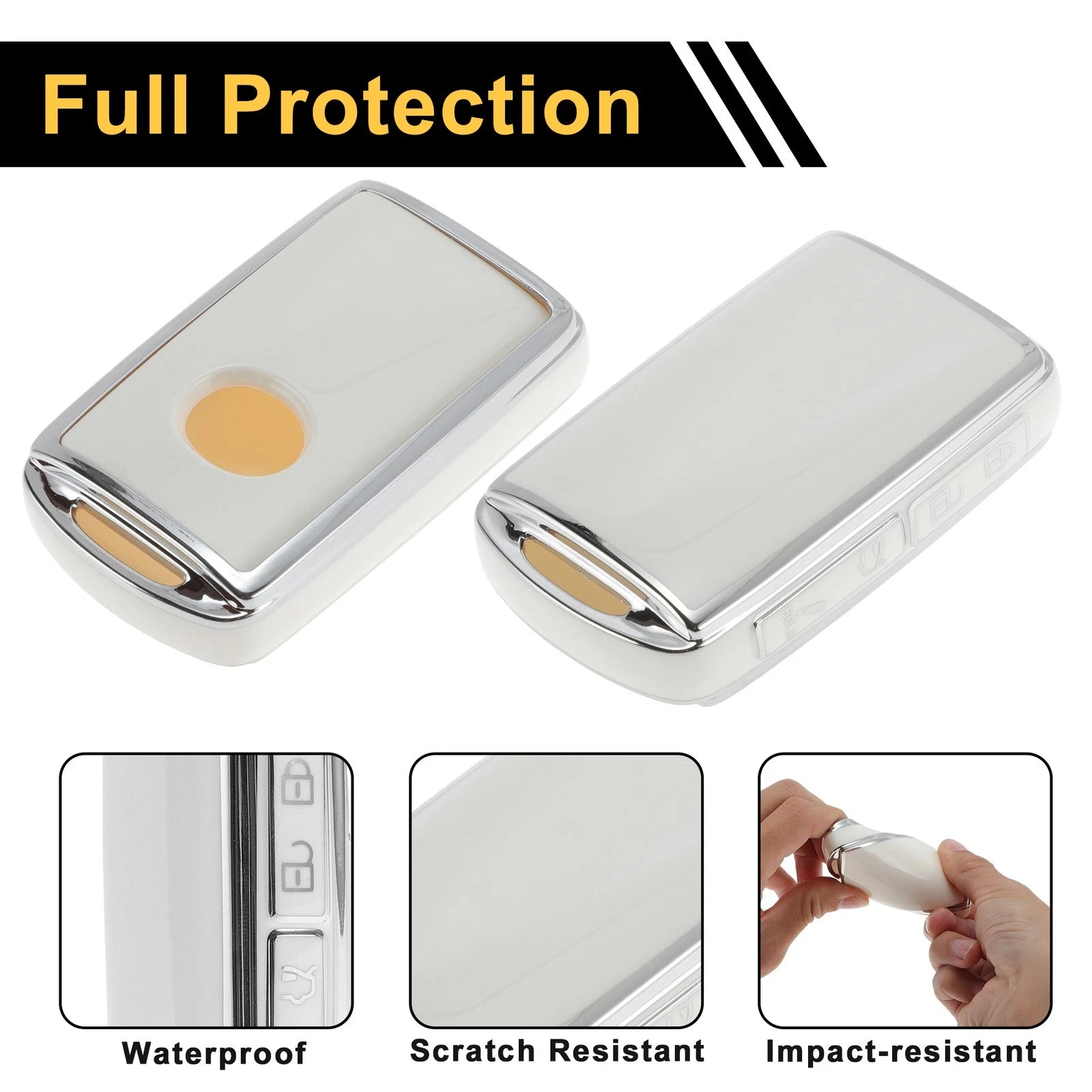 TPU Silicone Car Key Case for Mazda 2/3/5/6 (4 Buttons) - White/Silver Edge