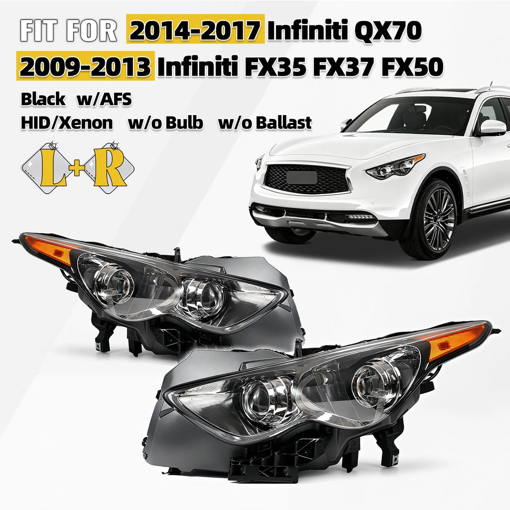 HID Headlight Set for Infiniti FX35 FX37 QX70 (2009–2017) w/AFS Black