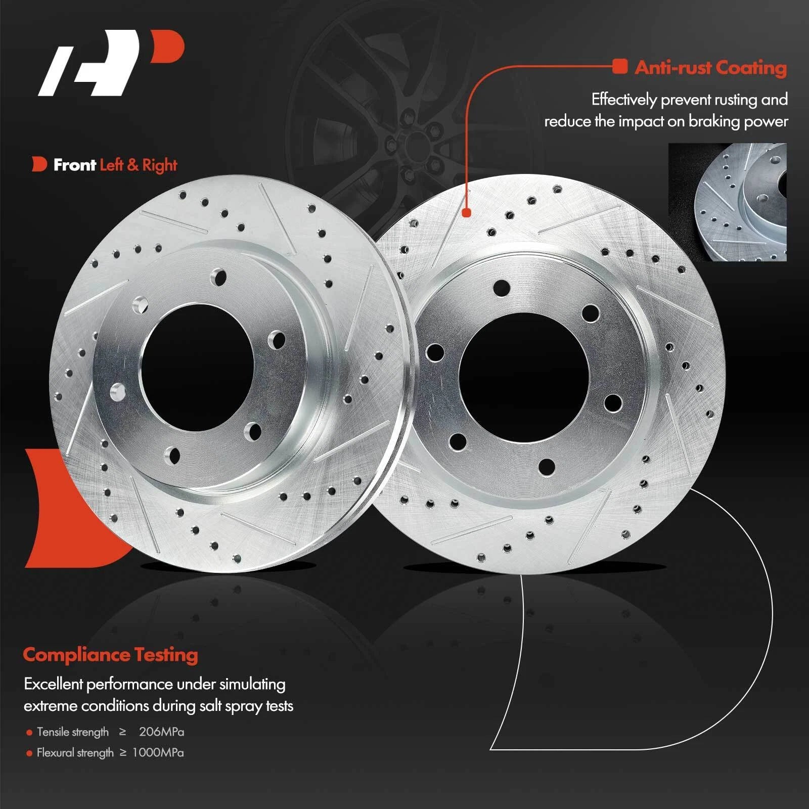 Drilled Brake Rotors for Ford Bronco Ranger (2021–2023) 311mm