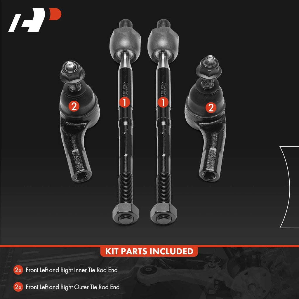 Set of 4 Front Inner & Outer Tie Rod Ends for Chevy Spark (2016-2022)