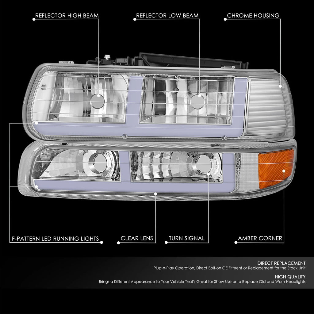 LED Headlight Bar for Tahoe Silverado Suburban 1500 (1999–2006) - Chrome Amber