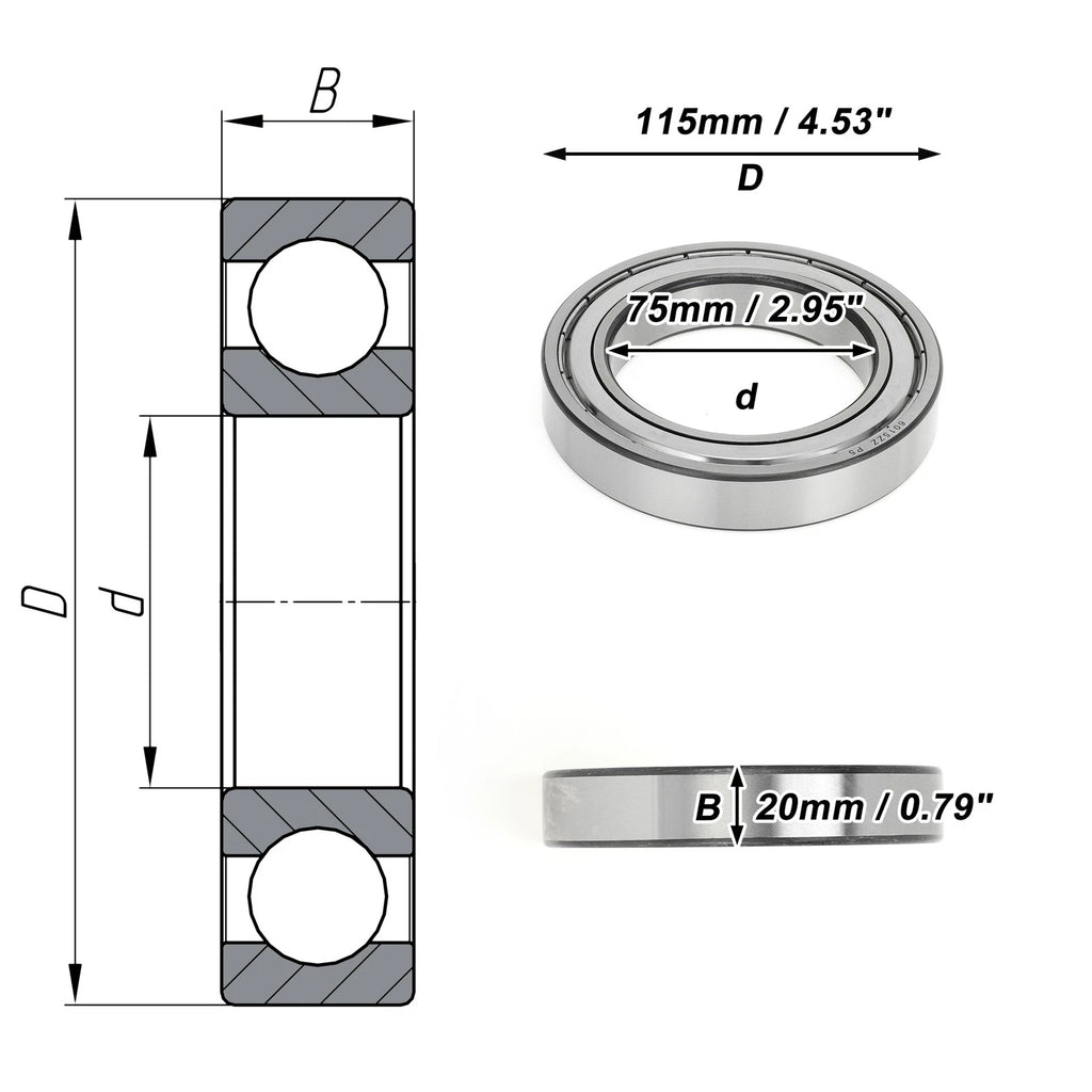 Deep Groove Ball Bearings 6015ZZ for Scooter Skateboard Wheel (P5)