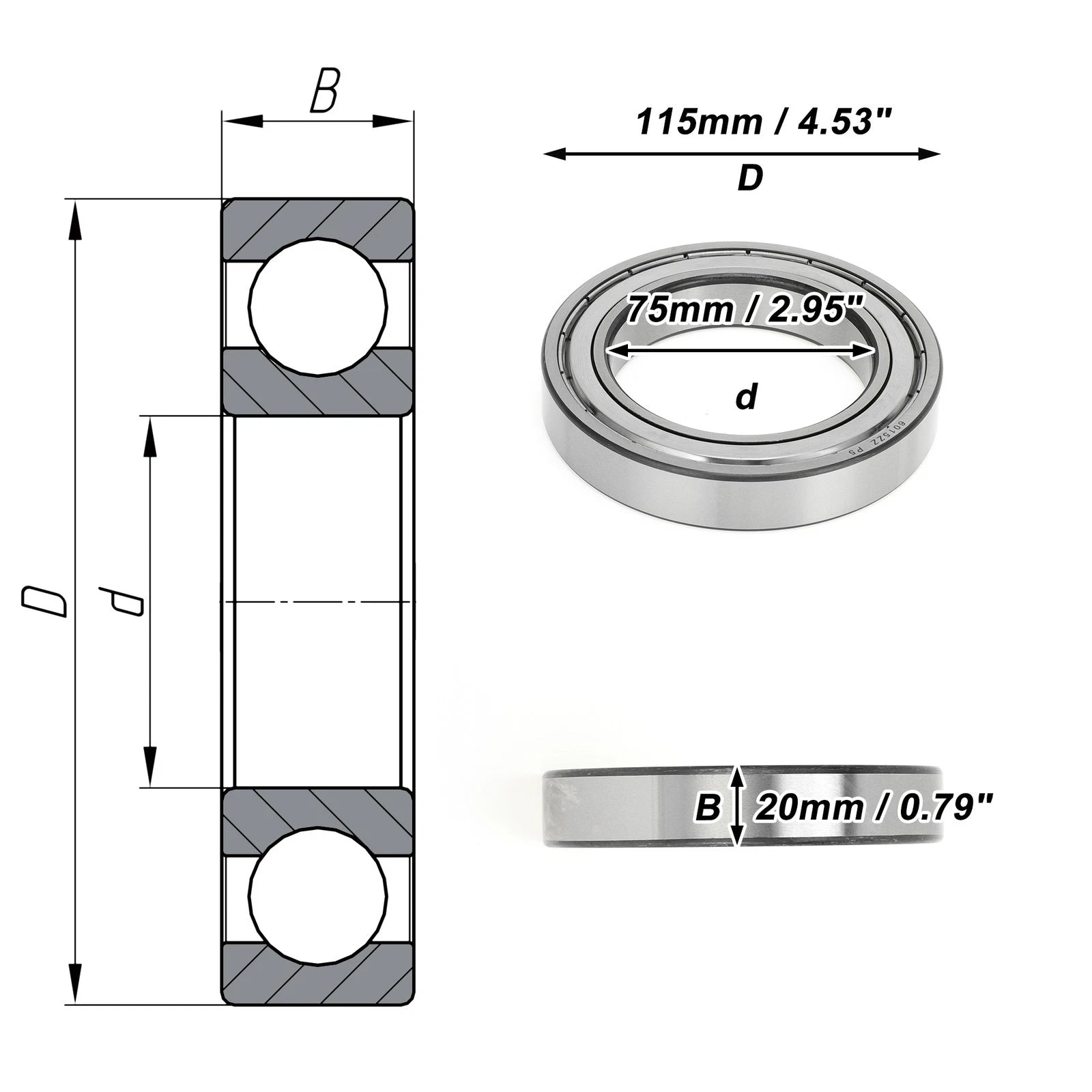 Deep Groove Ball Bearings 6015ZZ for Scooter Skateboard Wheel (P5)