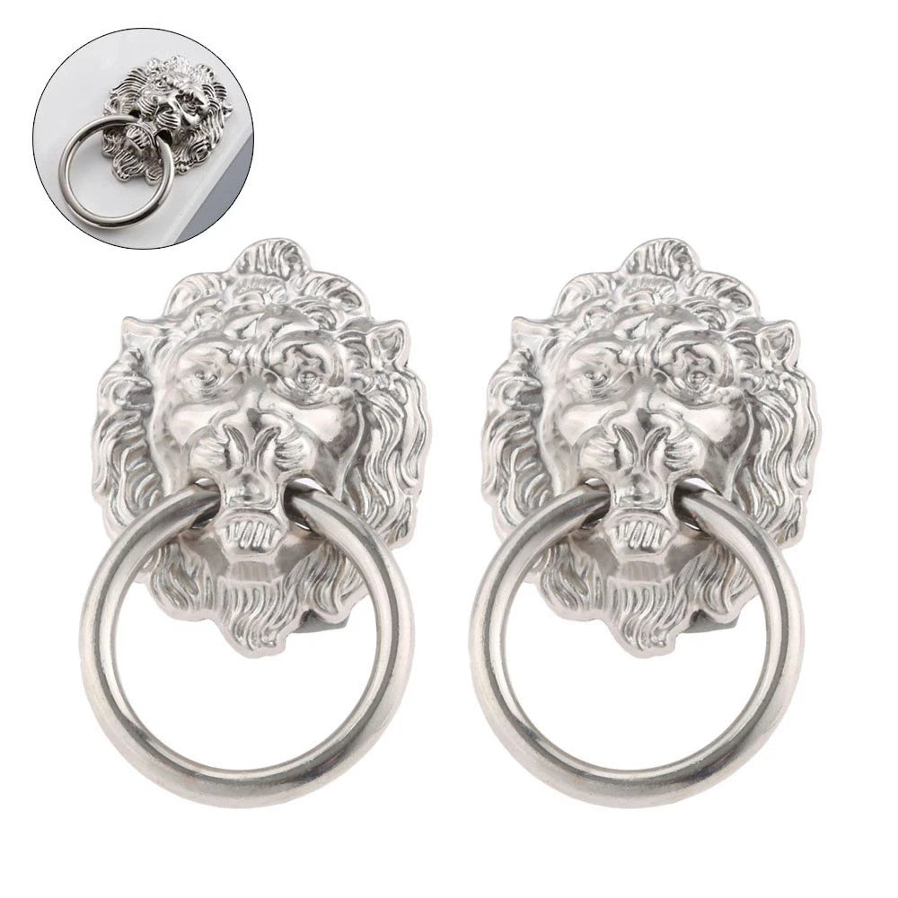 2X Silver Lion Head Cabinet Pulls for Door Drawer Cupboard