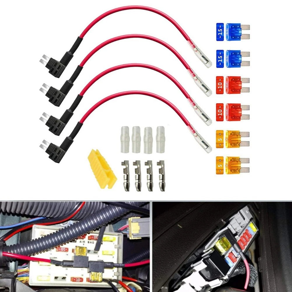 4Pcs Add-A-Circuit Fuse Holder & Wire Harness for Universal Use