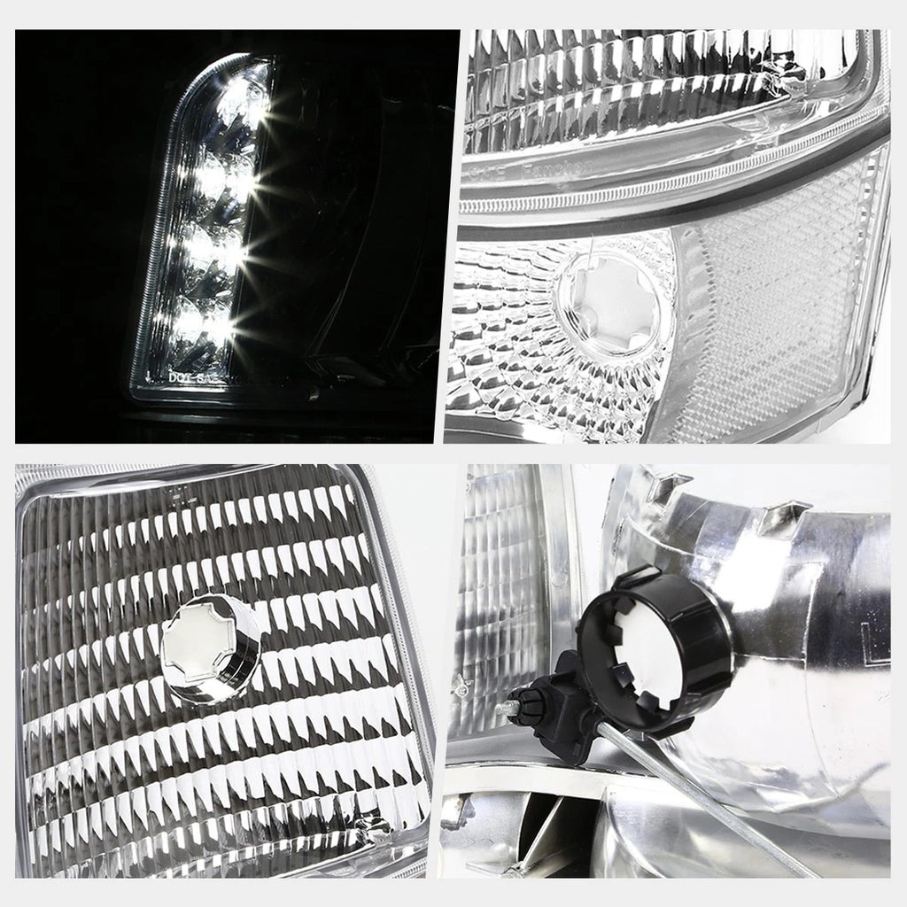 LED DRL Headlight for Ford F150/F250/F350 (1992–1996) Chrome Housing Clear Corner