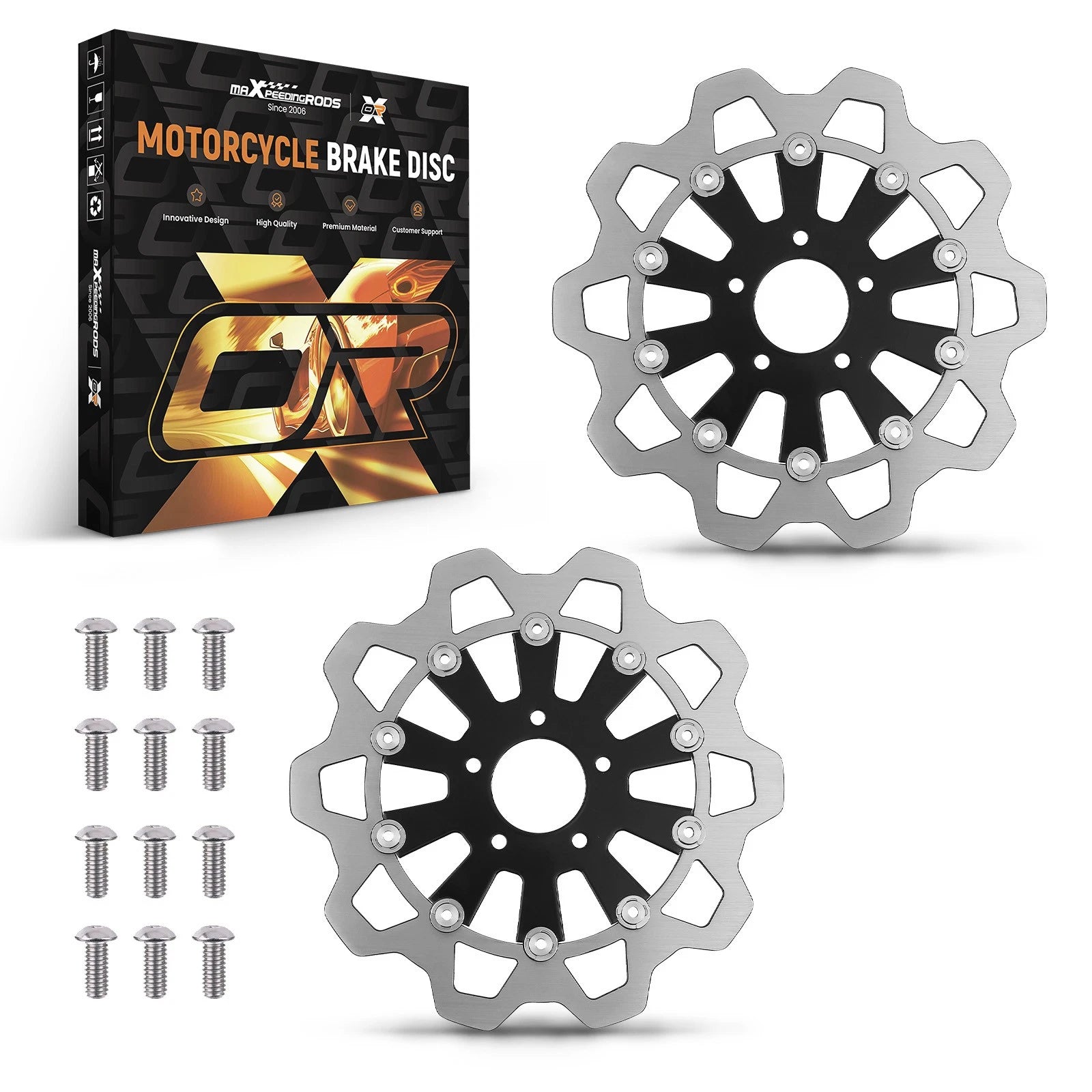 Pair of 11.8" Floating Front Brake Rotors for Harley Touring (2008–2019) Softail (2015–2024)