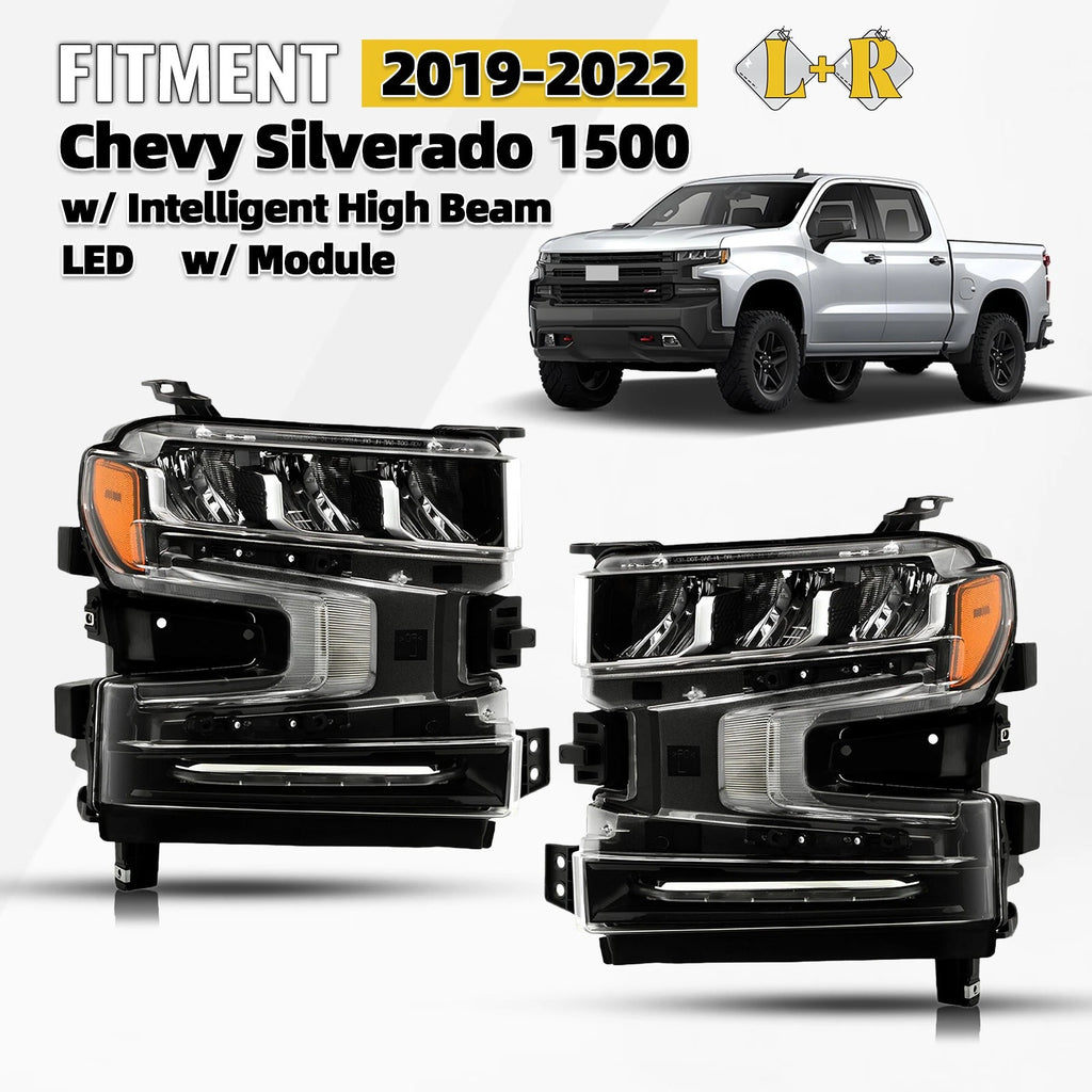Full LED Headlight Set for Chevy Silverado 1500 (2019–2022) w/LED Signal