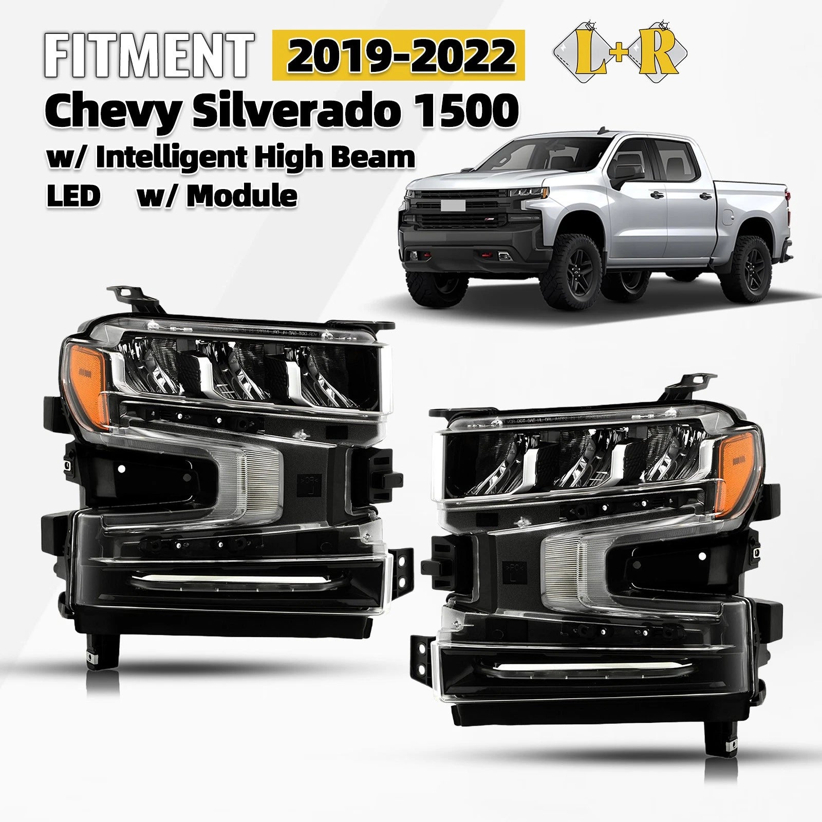Full LED Headlight Set for Chevy Silverado 1500 (2019–2022) w/LED Signal