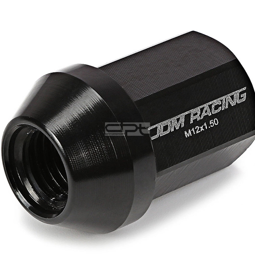 20 PCS Closed End M12x1.5 35mm Tall Black Aluminum Lug Nuts + Adapter
